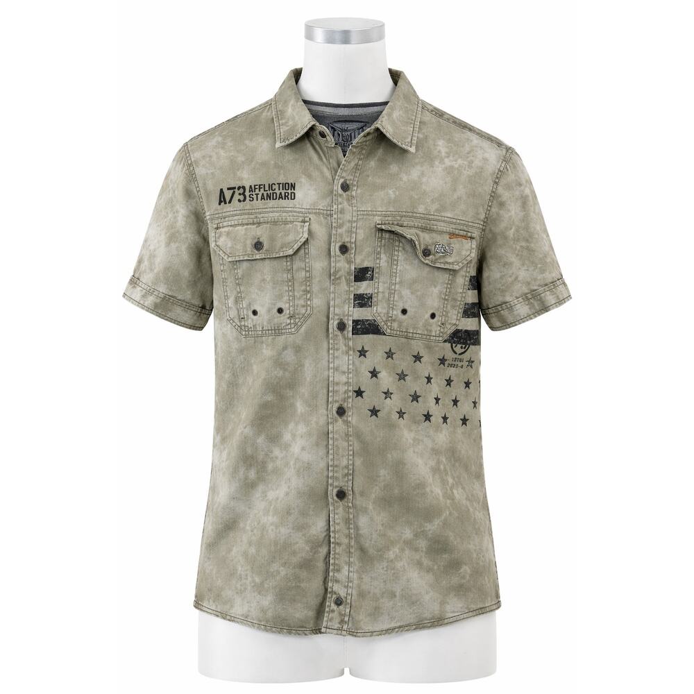 Affliction Button Up Shirt Men Size M Gorpcore Distressed Grunge Biker Military